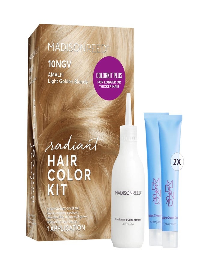 Madison Reed Radiant Hair Color Kit Plus | 10NGV Light Golden Blonde (Amalfi Blonde) | 100% Gray Coverage | Ammonia-Free Salon Hair Dye for Long or Thick Hair - Image 1
